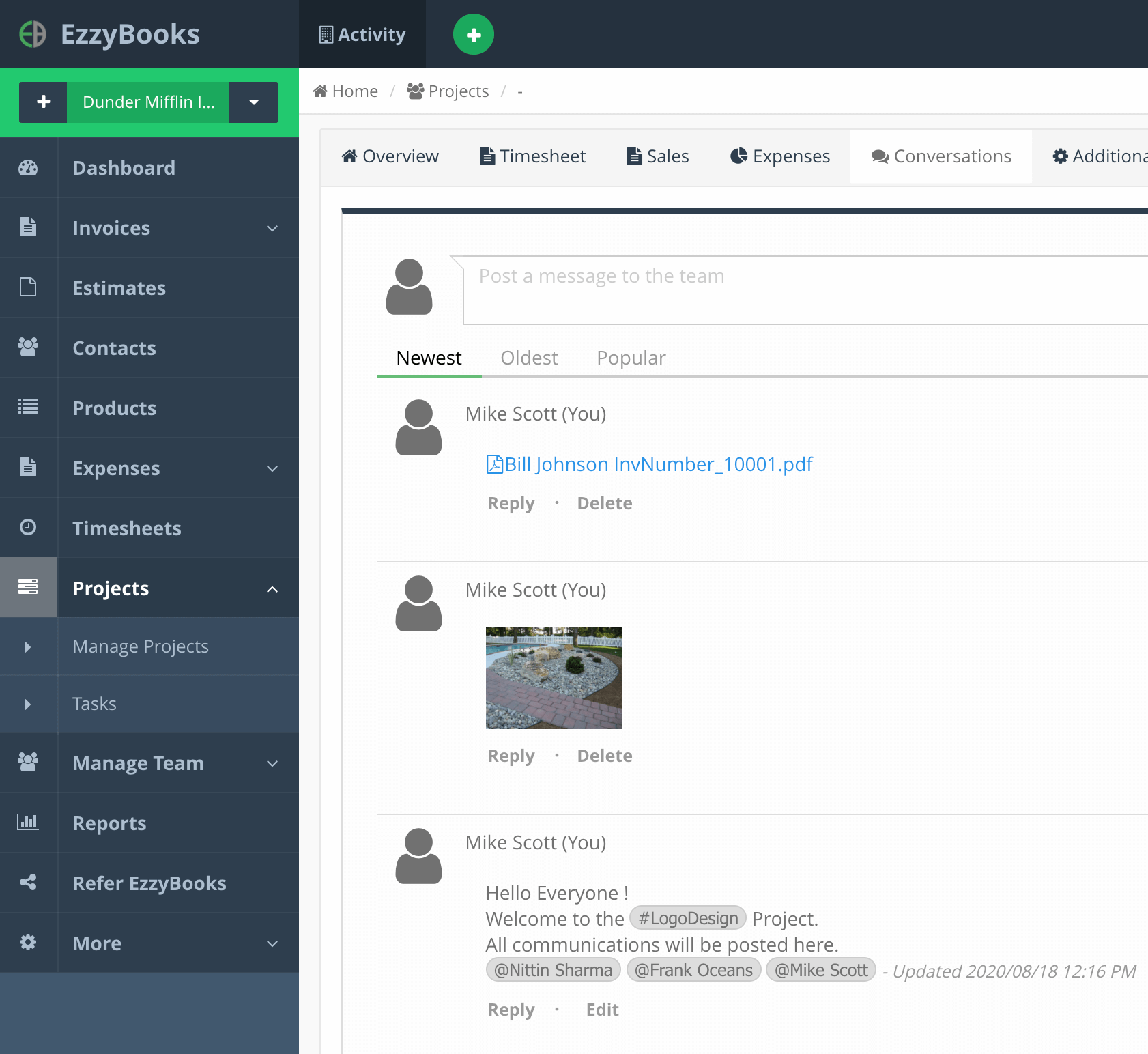 EzzyBooks screenshot: EzzyBooks project management