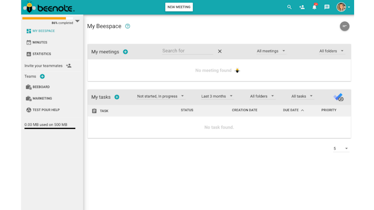 Beenote screenshot: Create quickly a meeting with Beenote