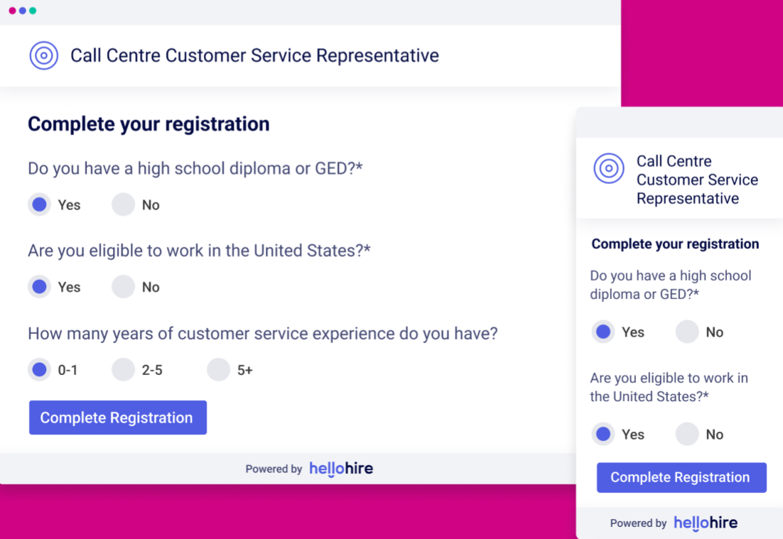 Hellohire screenshot: Hellohire pre-screening