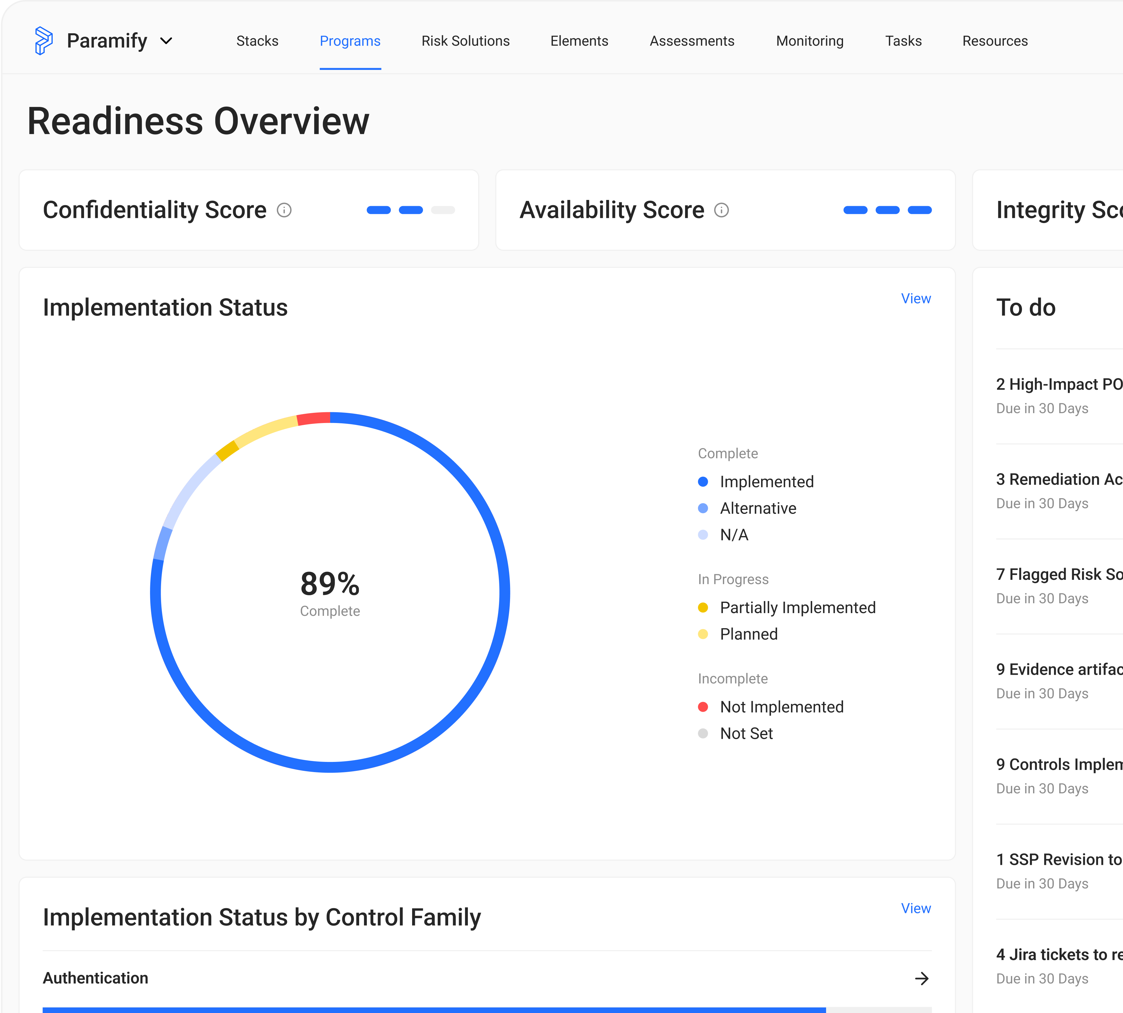 Paramify screenshot: Paramify manage program and score