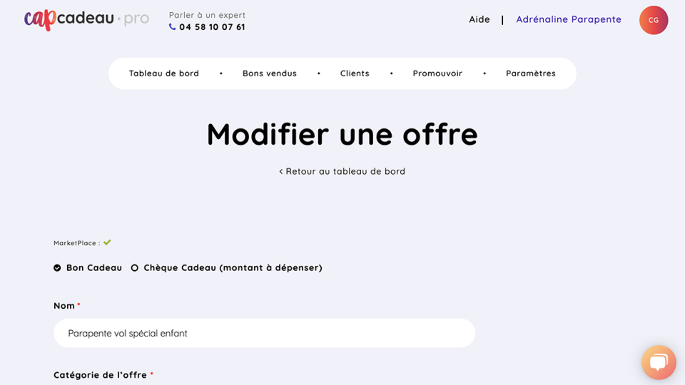 Cap cadeau Software - Cap Cadeau voucher creation