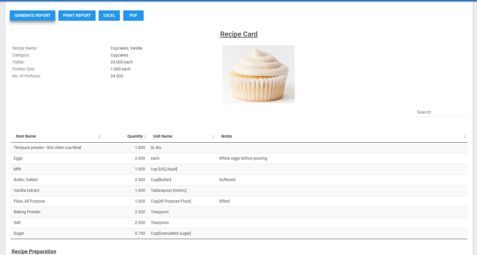 Recipe Costing Software - Recipe cards can be generated and printed