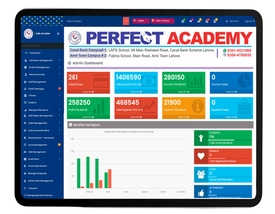 OurSchoolSoftware.com screenshot: School Management System Dashboard