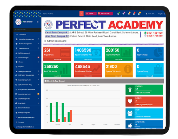 School Managment System Software screenshot: School Management System Dashboard