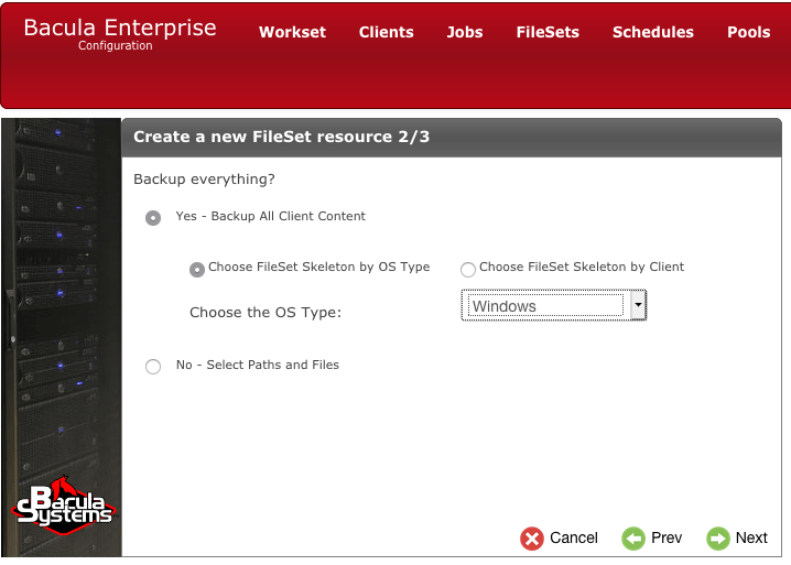 Bacula Enterprise screenshot: Bacula Enterprise new file set
