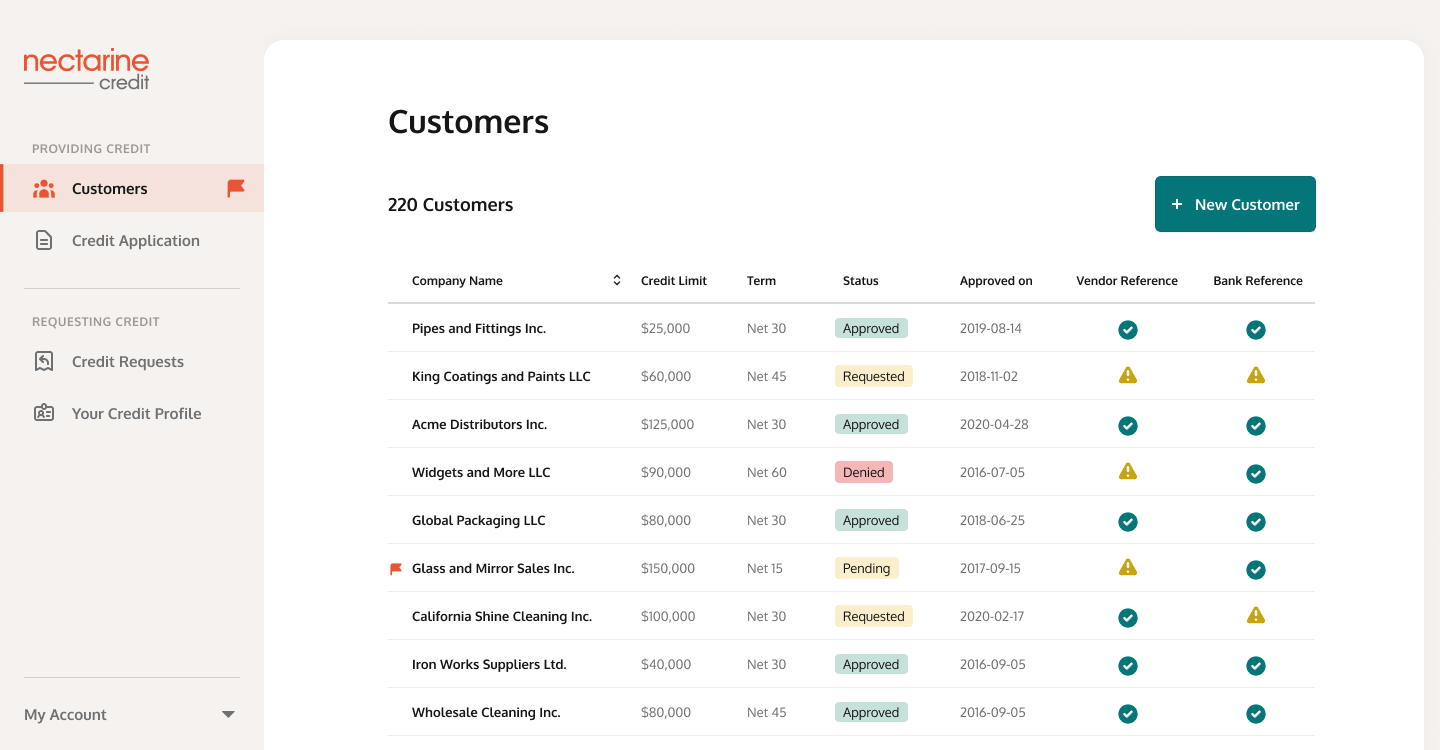 Nectarine Credit screenshot: Nectarine Credit customer dashboard