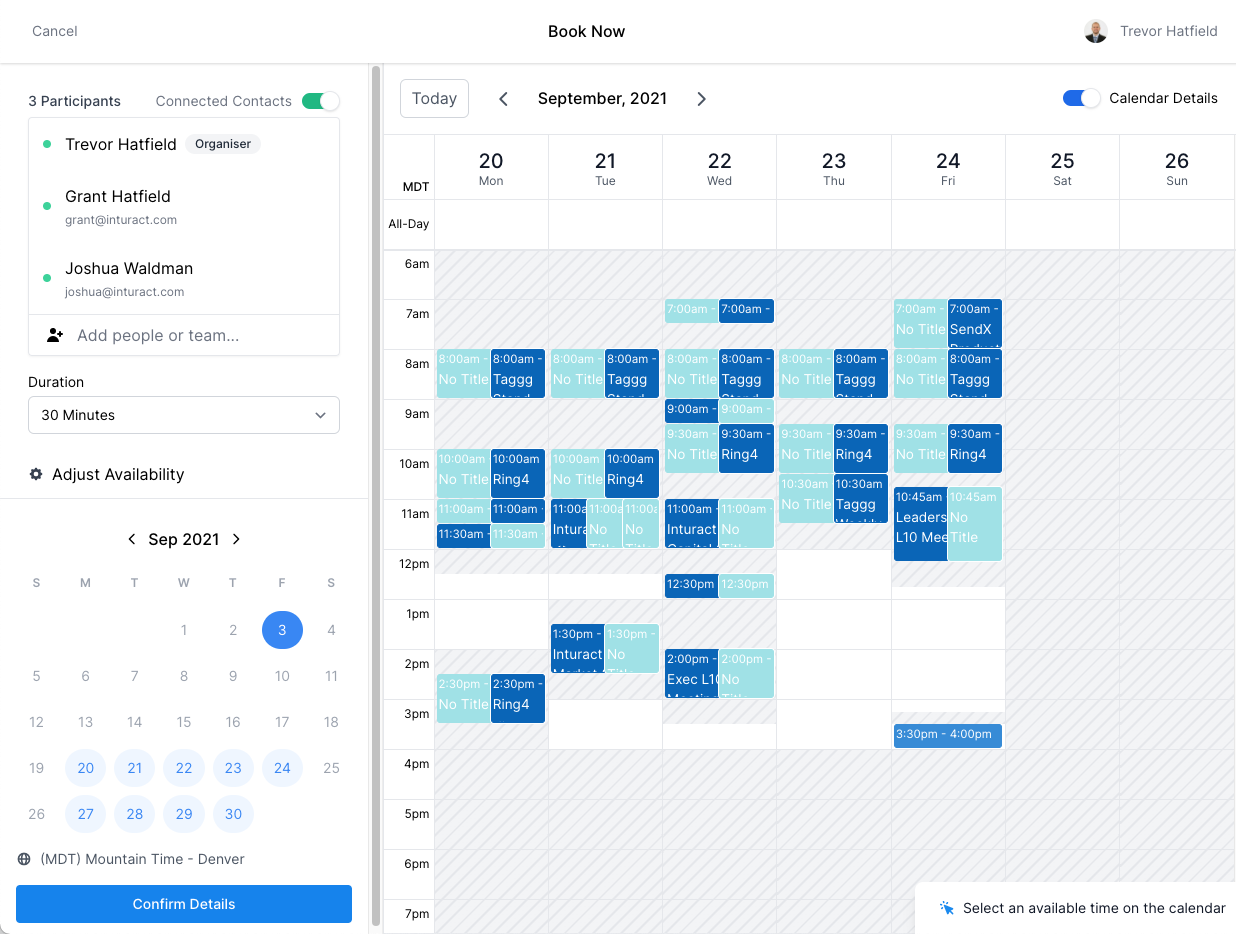 Schedule instant meetings with your connected contacts with BookNow.