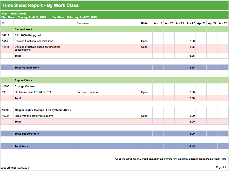 TeamHeadquarters Software - Timesheet reports can be generated for each team member and downloaded in multiple formats