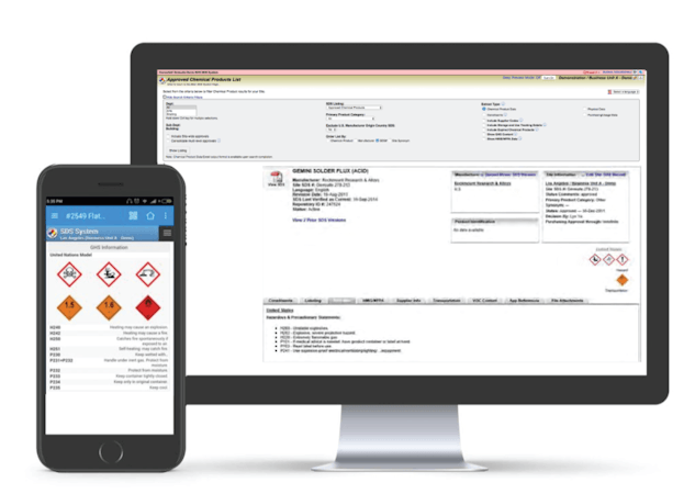 Benchmark Risk + Compliance screenshot: Meet Hazard Communication obligations through easy to use, desktop & mobile friendly search. Maintain up-to-date MSDS for all chemical products with turnkey SDS version maintenance. Manage end-to-end chemical inventory tracking.