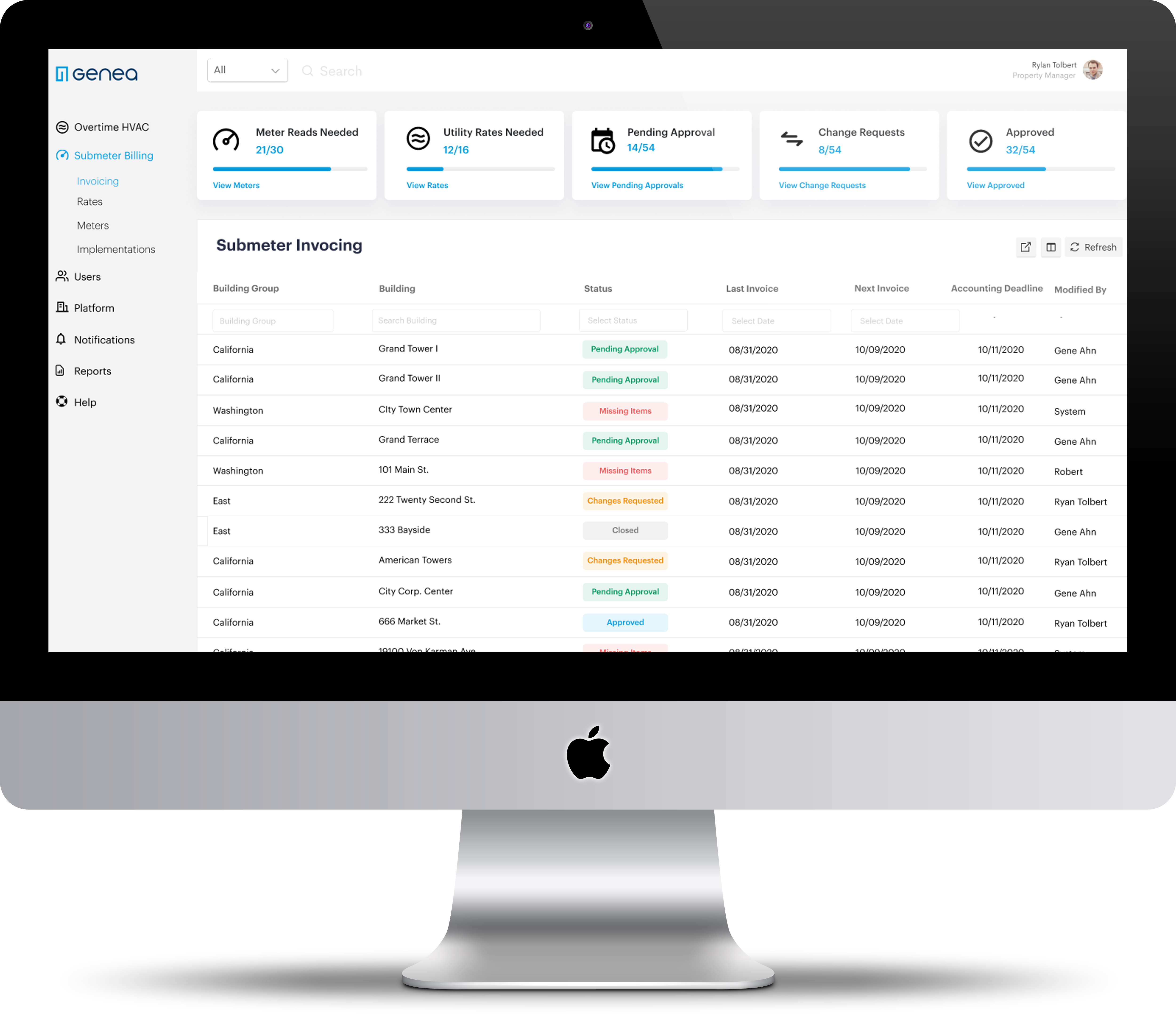 Submeter Billing screenshot: Submeter Billing Invoice Dashboard lets admins manage all tenant invoices from one easy-to-use platform.