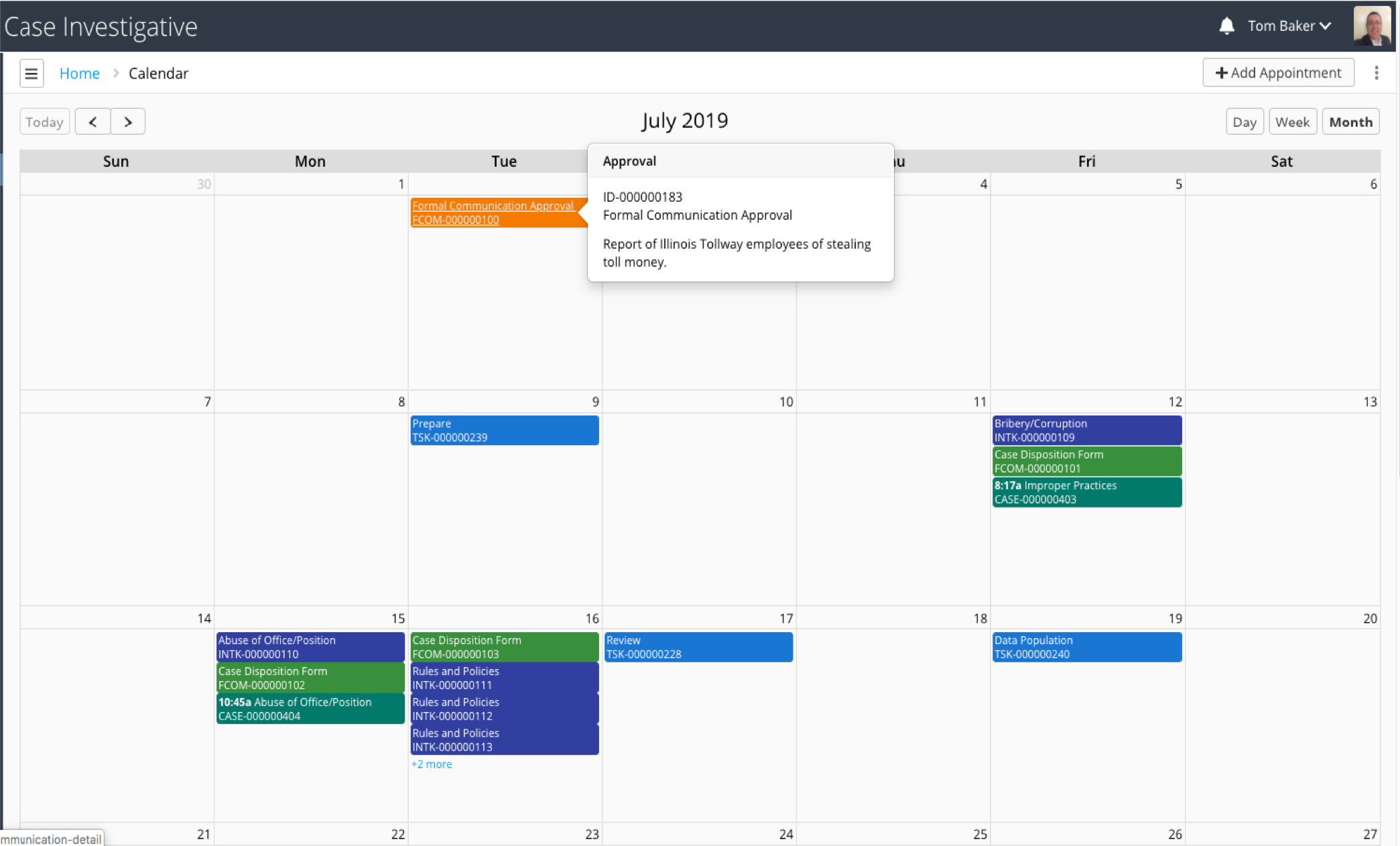 Column Case Management Software - Personalized Calendar