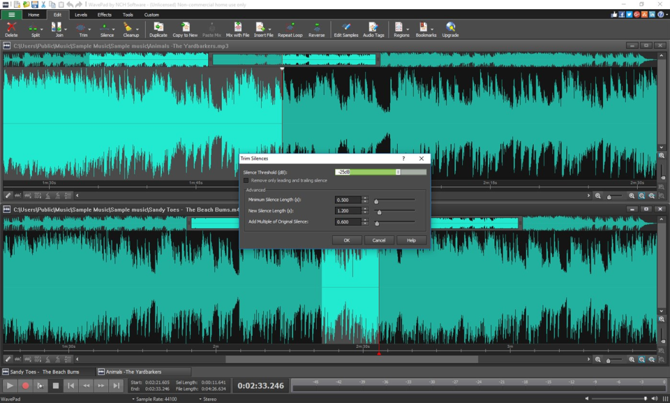 wavepad audio editing software for free