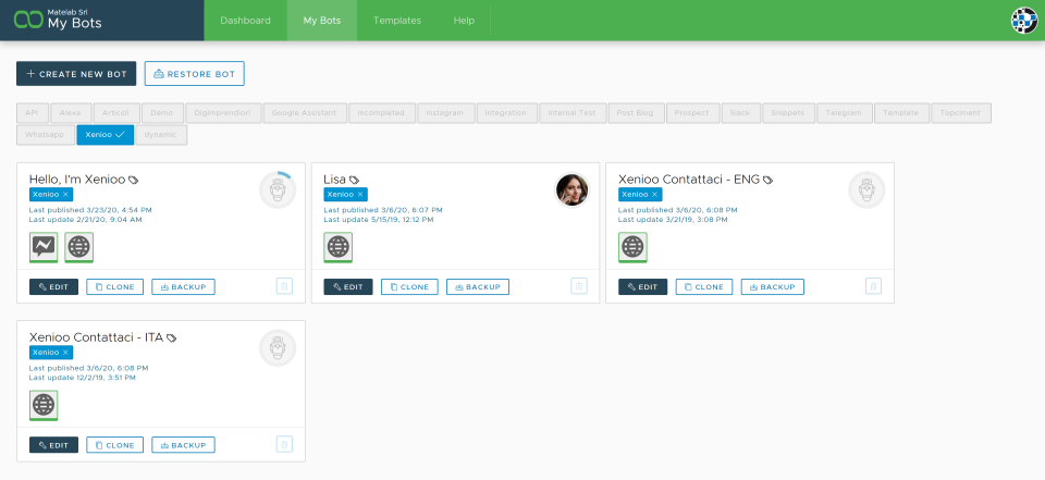 Xenioo chatbot manager