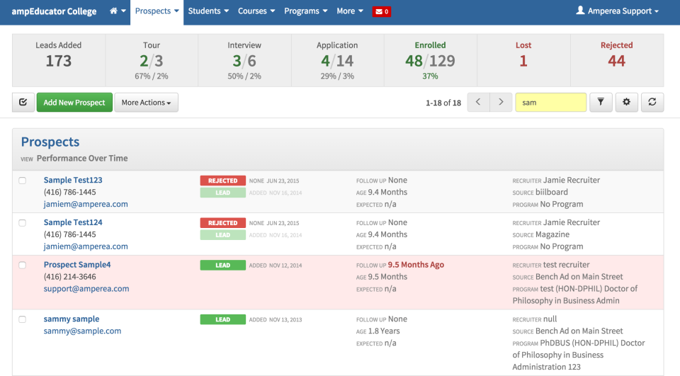ampEducator Software - Users can set-up meetings, send emails or collect information from prospects