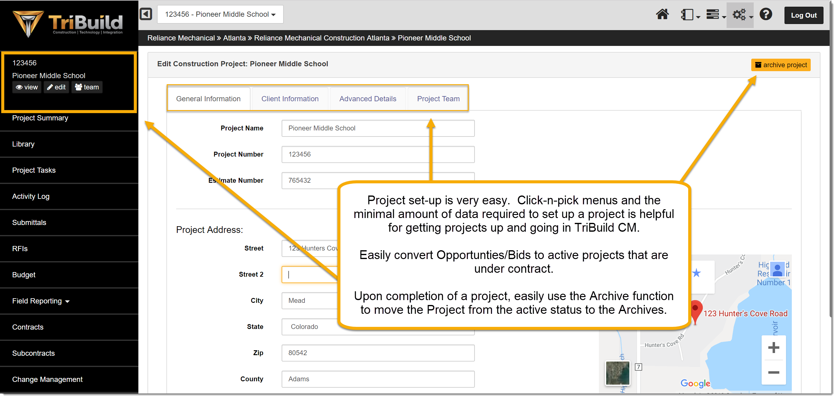 TriBuild Software - TriBuild Construction Management project setup screenshot.