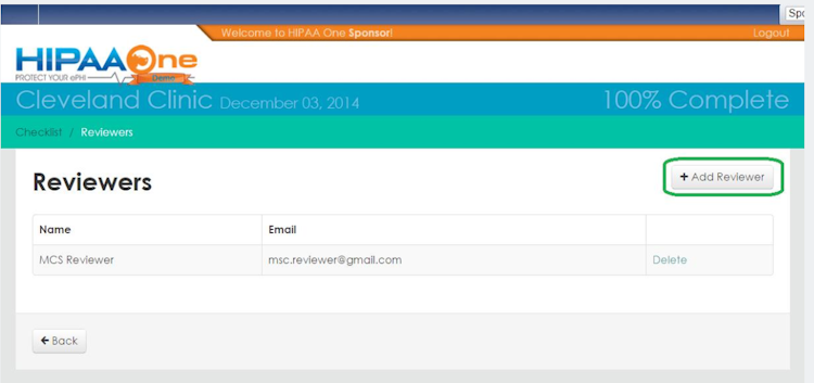 HIPAA One screenshot: HIPAA One add reviewers