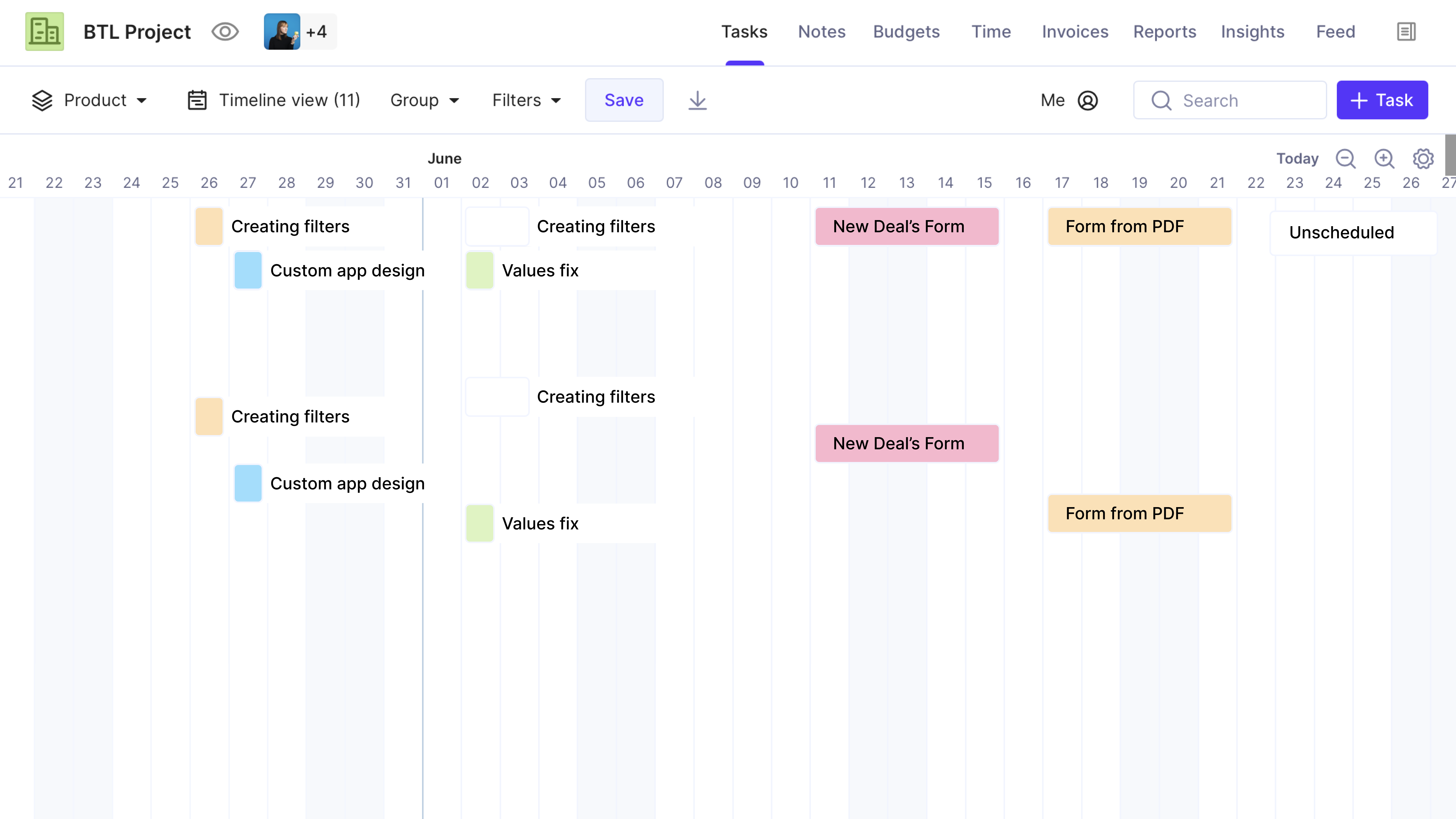 View your scheduled items in a timeline. Collaborate with teammates on tasks in real-time, streamline best practices, and let clients in on progress.