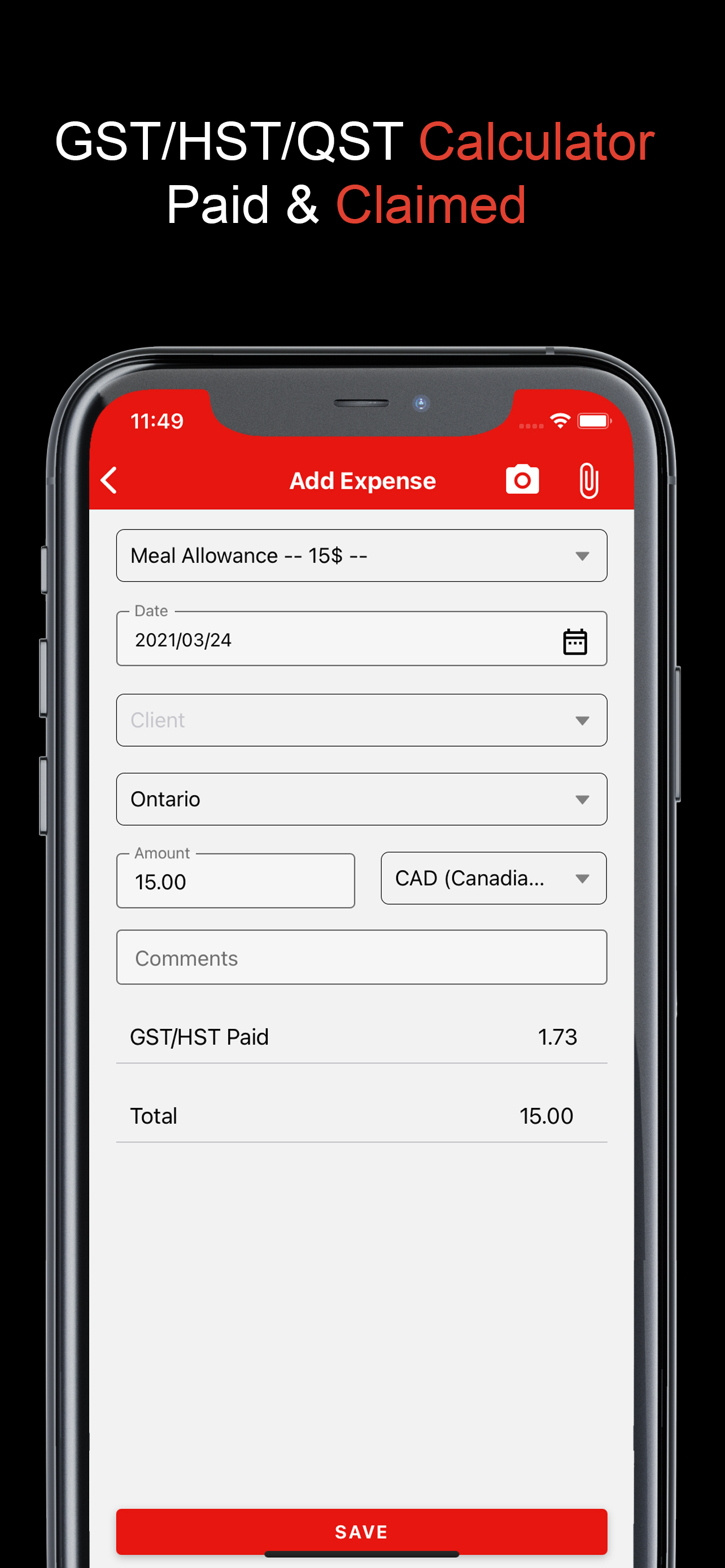 Advataxes screenshot: GST/HST.QST Calculator