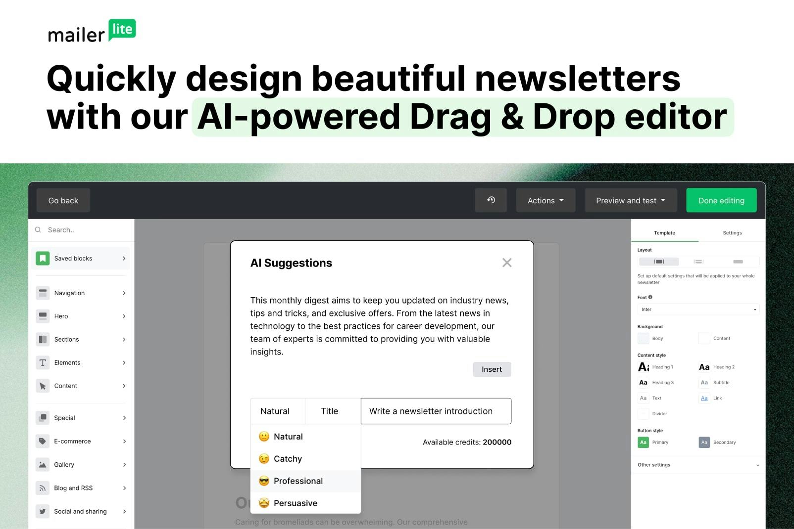 MailerLite Software - AI Drag and drop