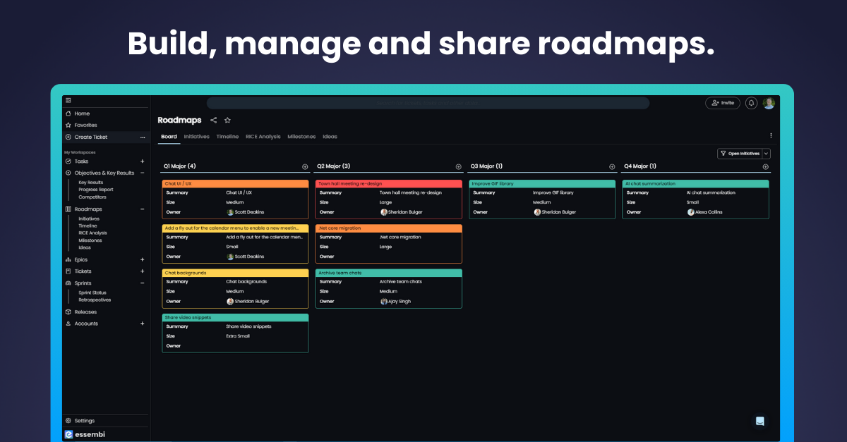Dynamic roadmaps to help you build prioritized roadmap and then quickly make changes based on user feedback, changes in the market and team changes.