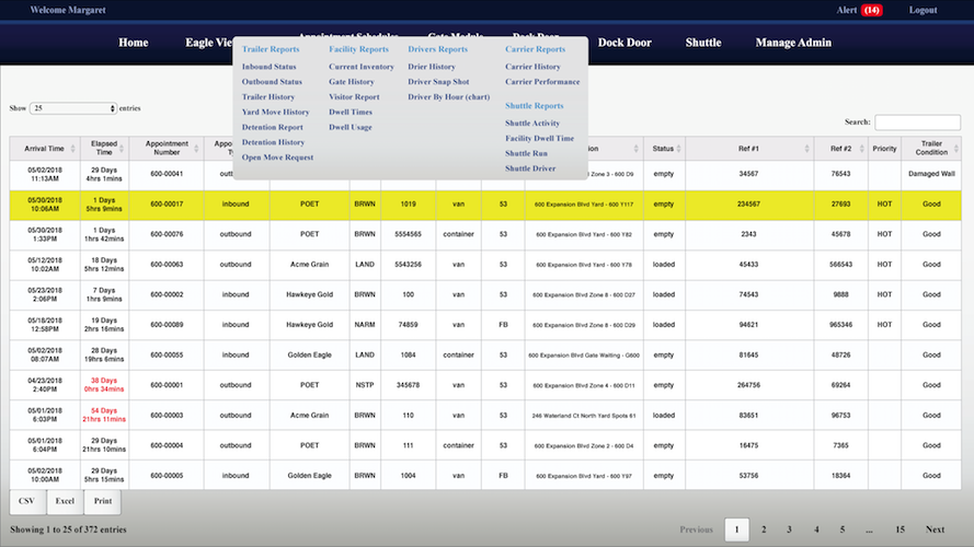 Yard Management Software generating reports