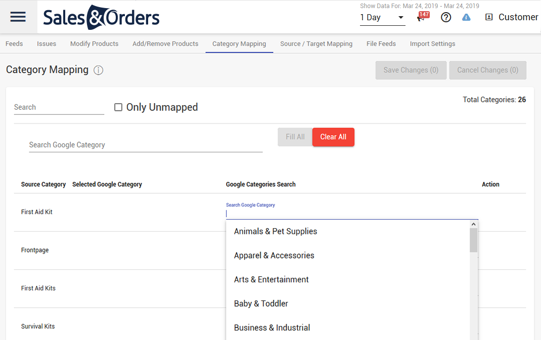 Sales & Orders category mapping