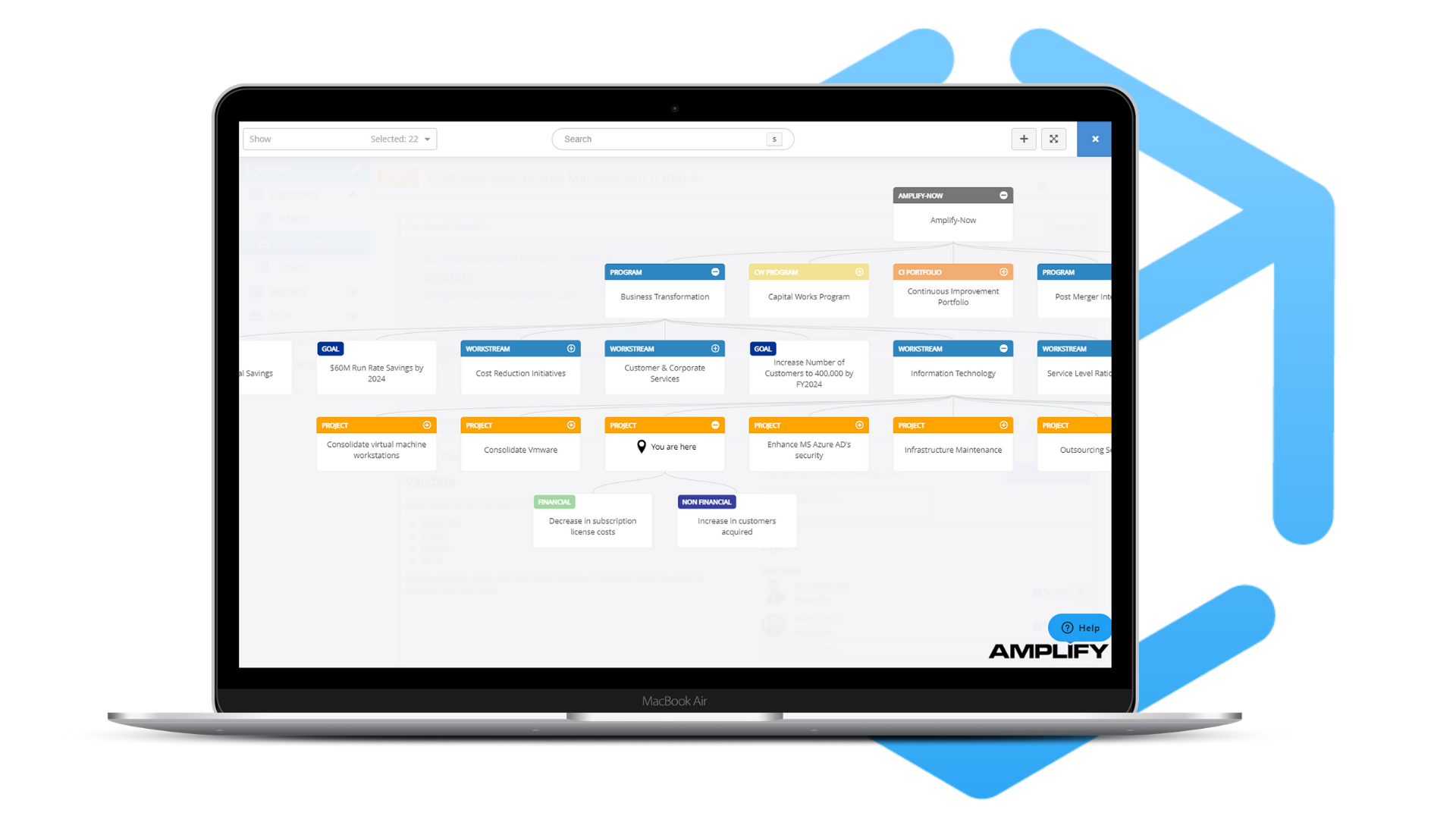 Amplify's program hierarchy allows initiative views to align with program governance structures - helping provide visibility and accountability.