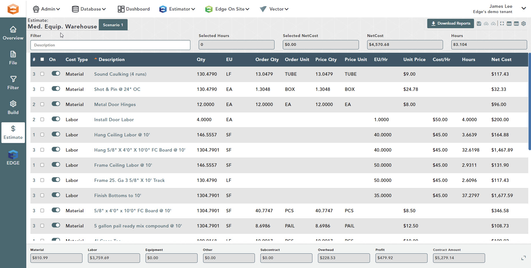 VECTOR screenshot: Adjust Pricing