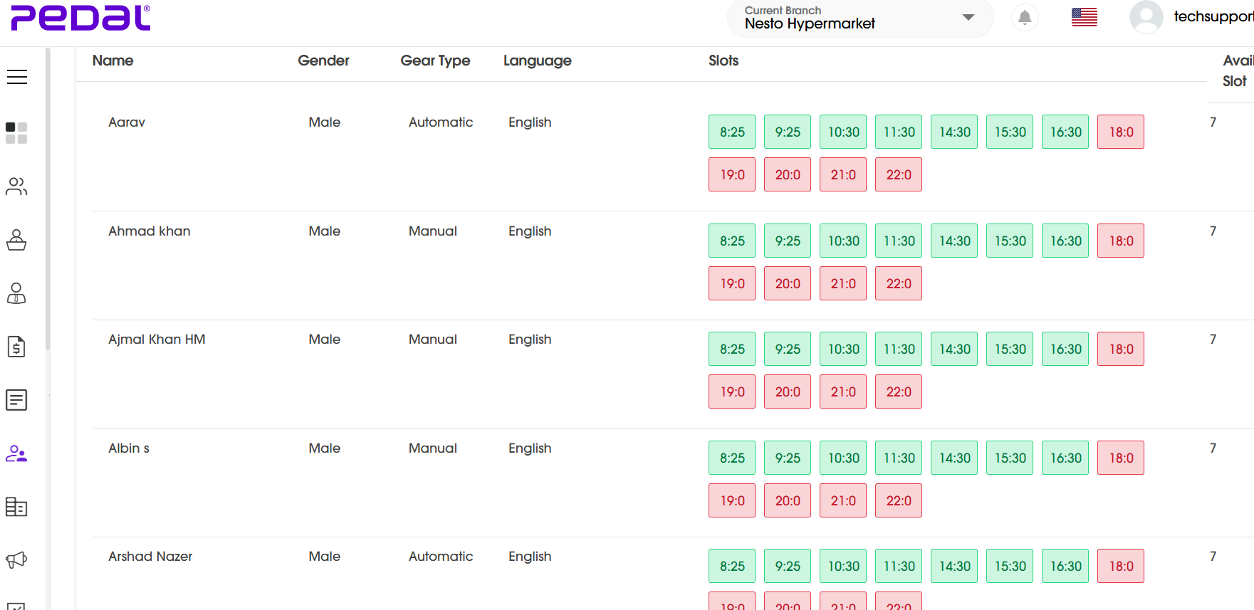 Pedal screenshot: Pedal instructor scheduling