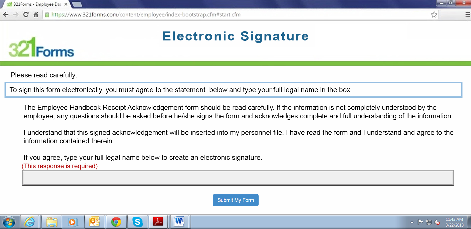 Employee signature page