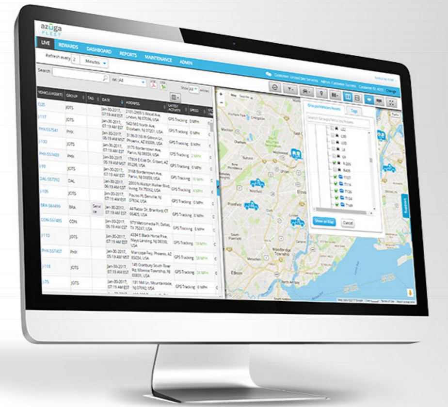 Azuga Fleet Software - The tool enables users to view the location of all fleet vehicles on a dashboard