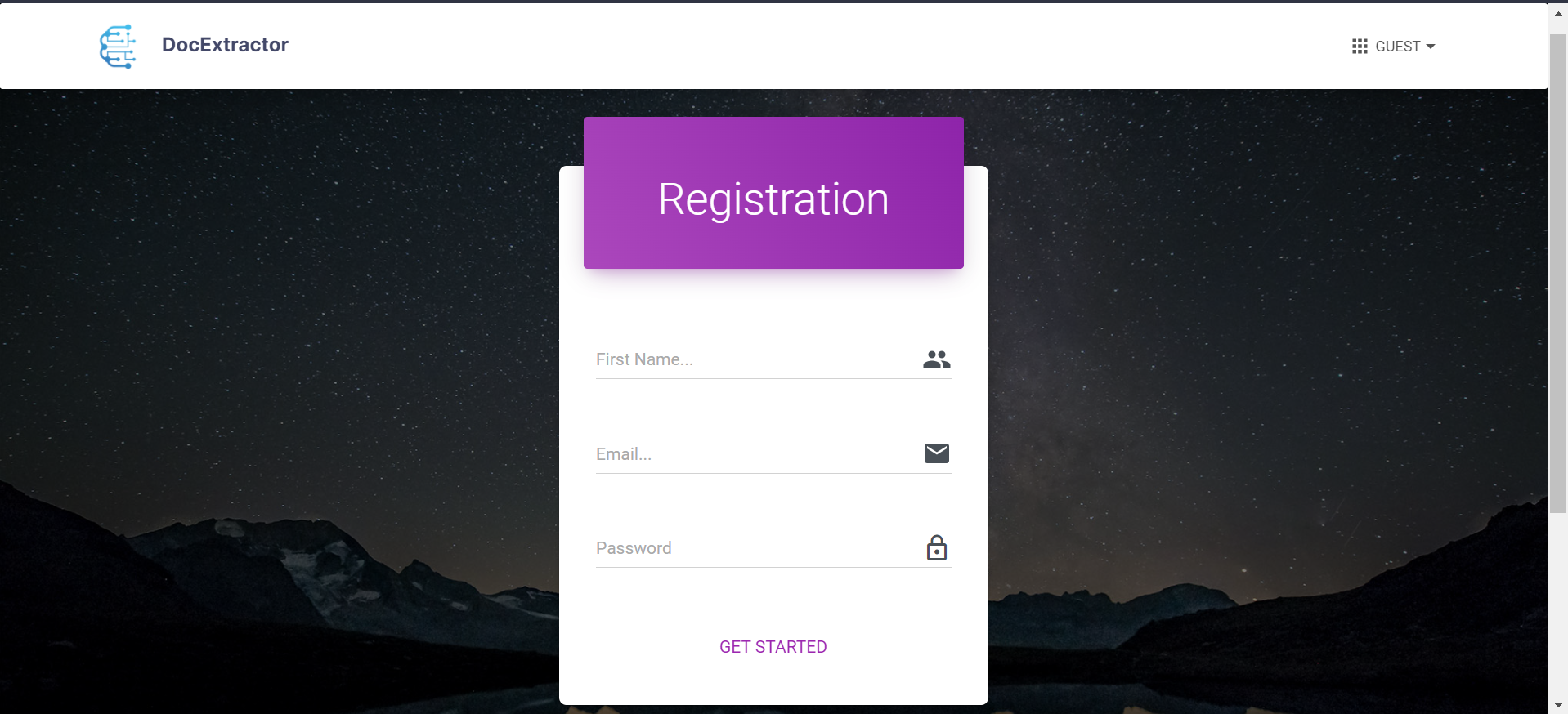 1st login page of Docextractor
