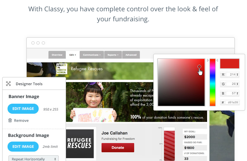 Take total control over fundraising campaign identity with customizable styling and branding