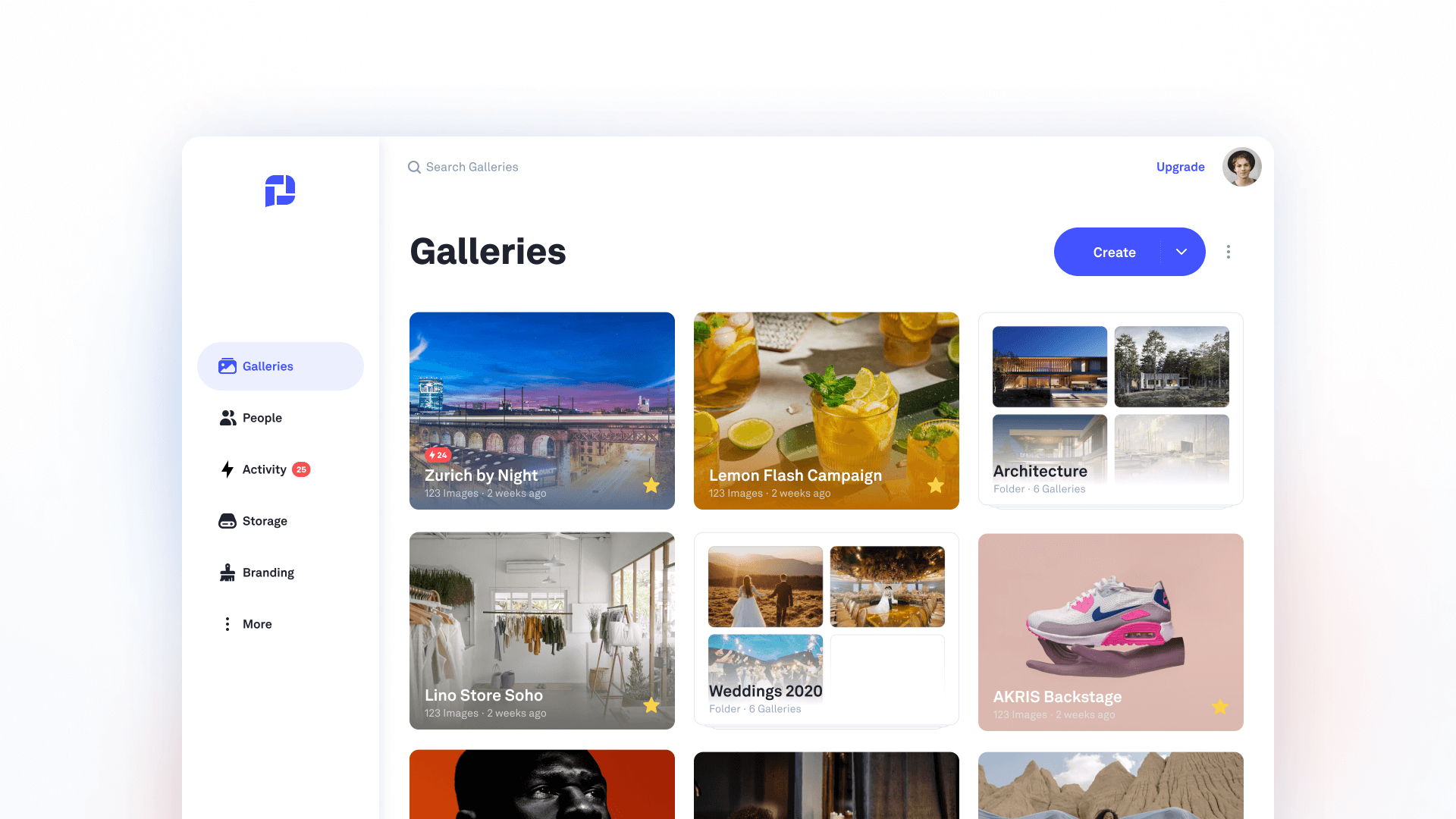 Dashboard with an Overview of Active Galleries