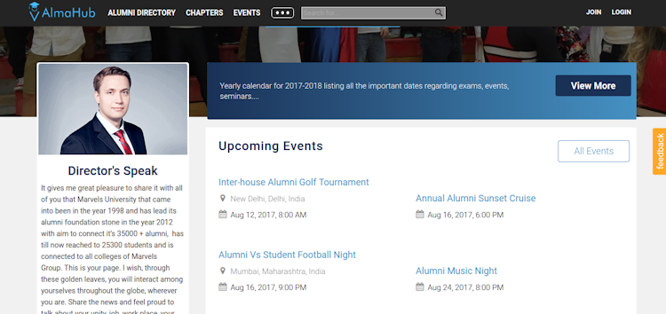 AlmaHub screenshot: View upcoming events