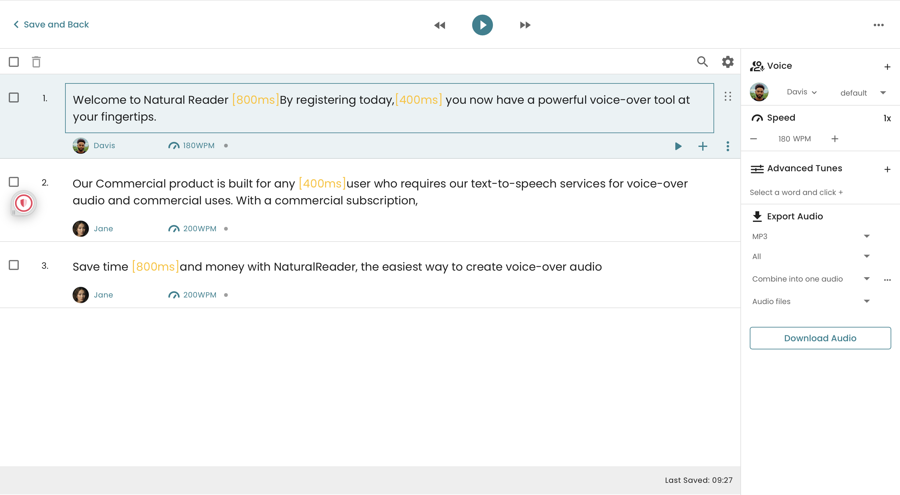 NaturalReader Commercial screenshot: Studio Editor