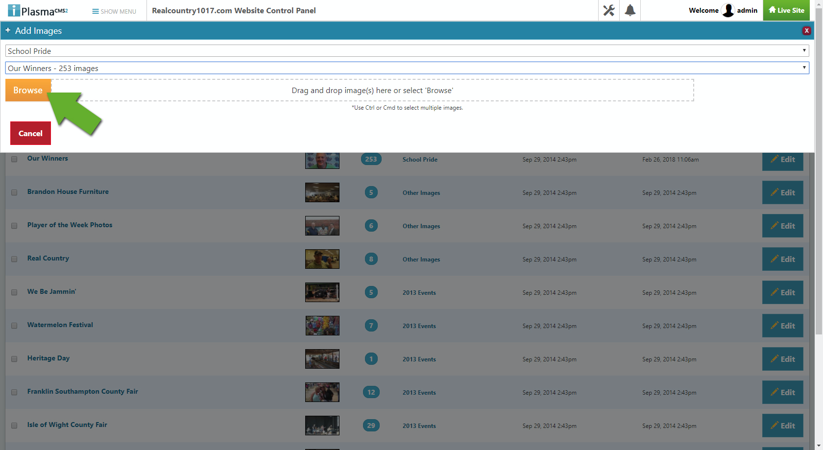 iPlasmaCMS2 Software - Gallery Module - Add Photo Album Interface