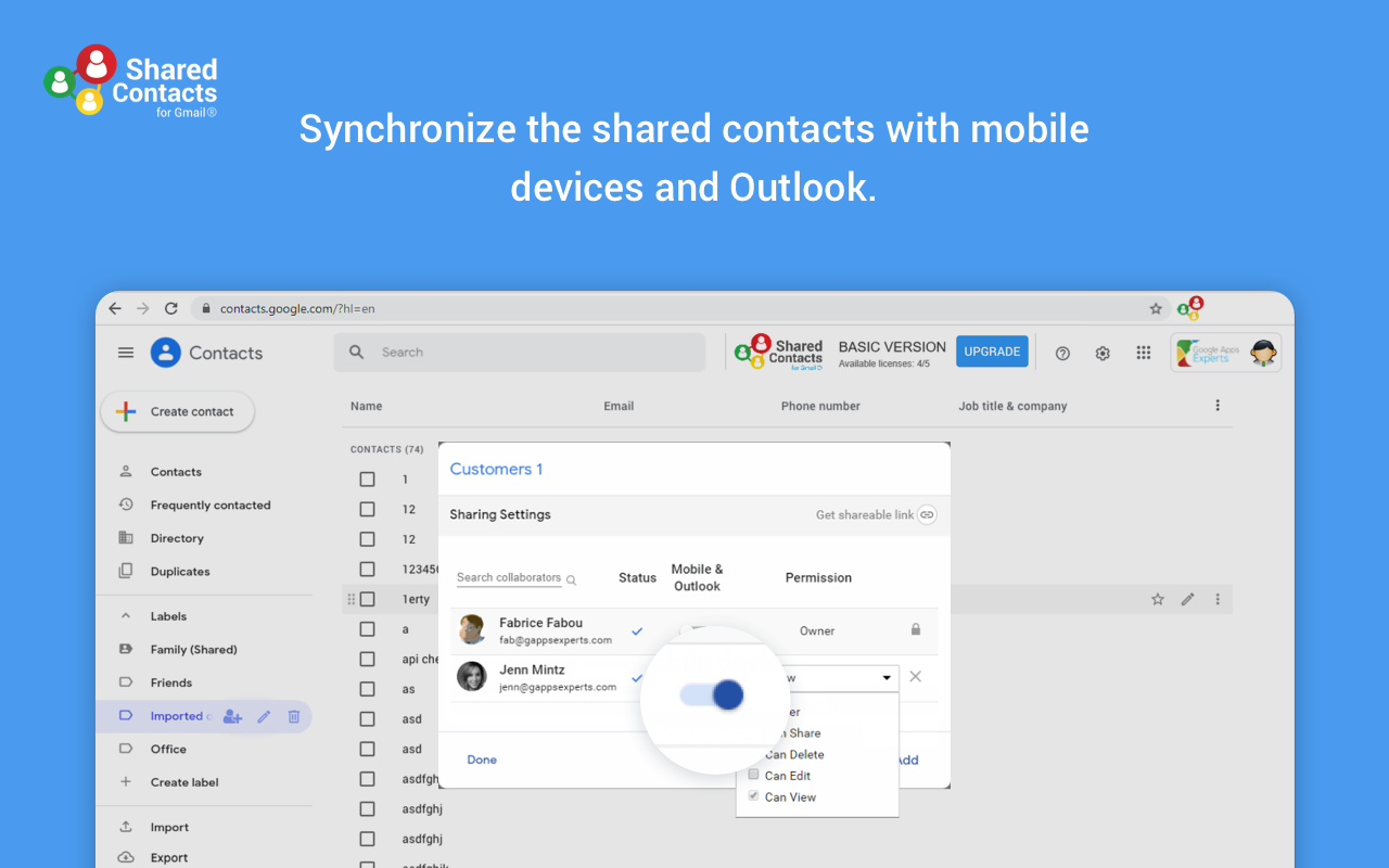 Shared Contacts for Gmail synchronize contacts
