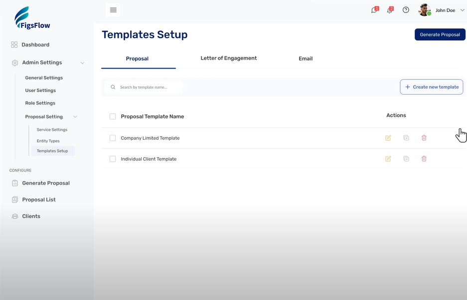 FigsFlow screenshot: FigsFlow setup templates
