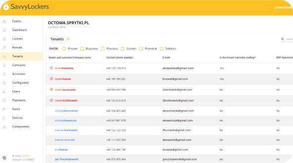 SavvyLockers screenshot: SavvyLockers Tenant Management