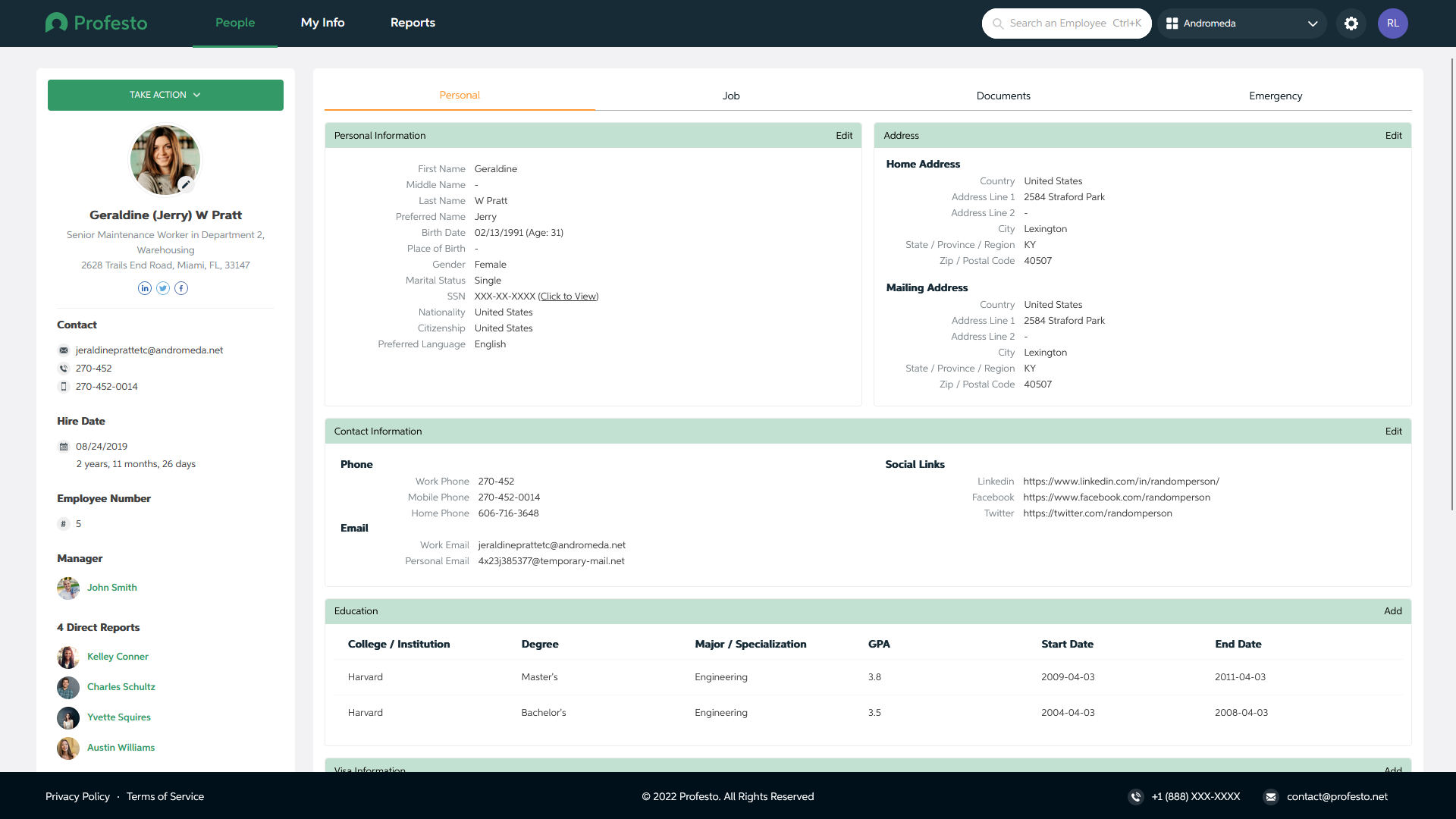 Profesto screenshot: Profesto personal Profile