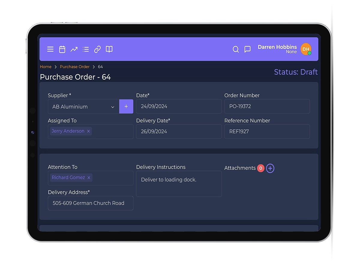 WorkDash screenshot: WorkDash Inventory management