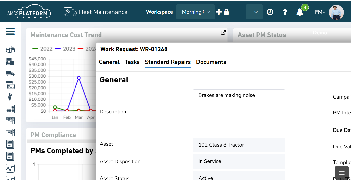 AMCS Fleet Maintenance Software - AMCS Fleet Maintenance work request