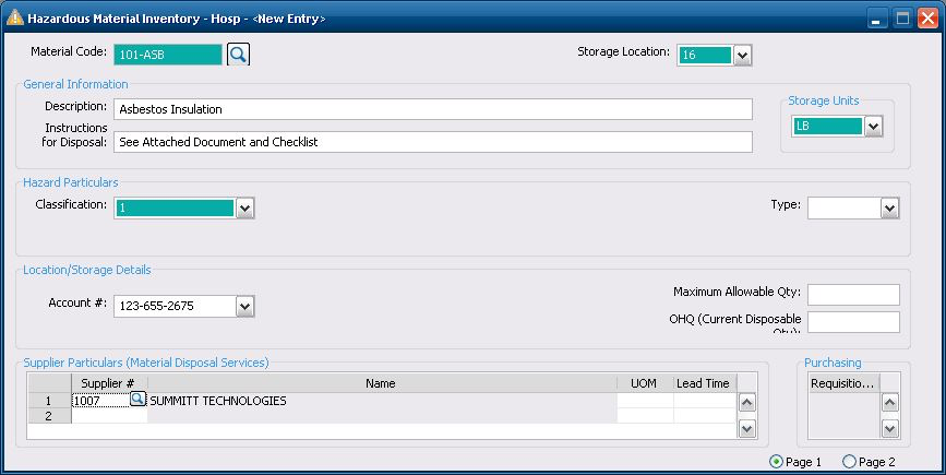 DirectLine Software - Hazardous material module