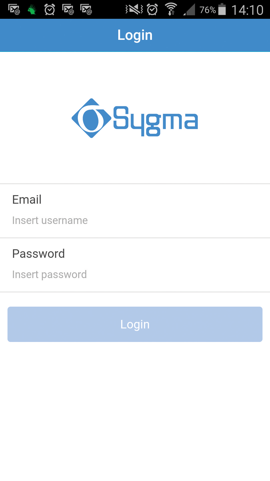 Sygma screenshot: Sygma mobile log in