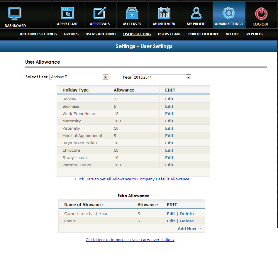 LeaveMonitor Software - Monitor user allowance