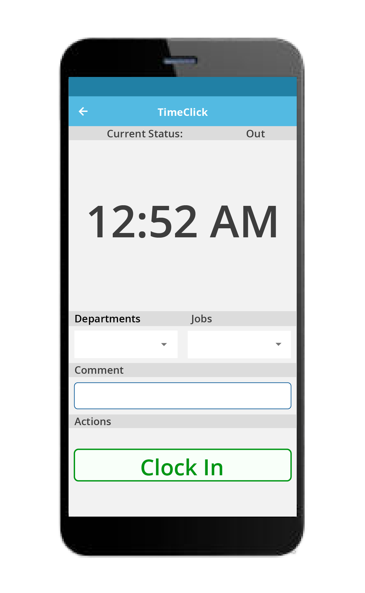 Clock in and out mobile app available for remote work and work on the go.