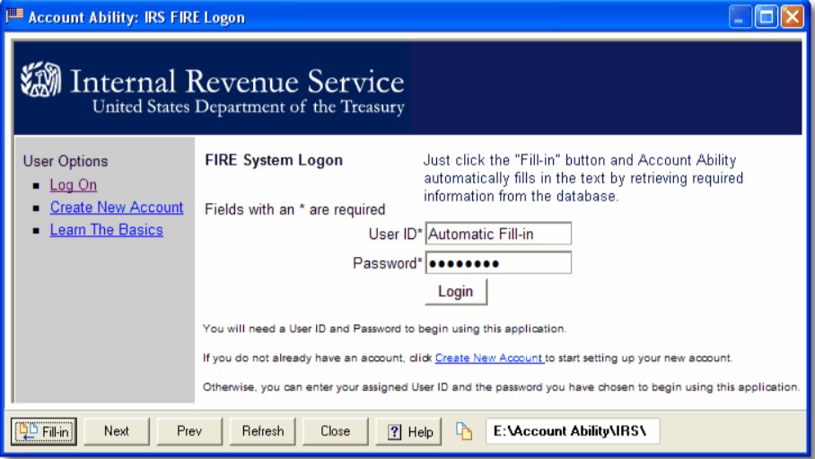 Account Ability IRS FIRE logon