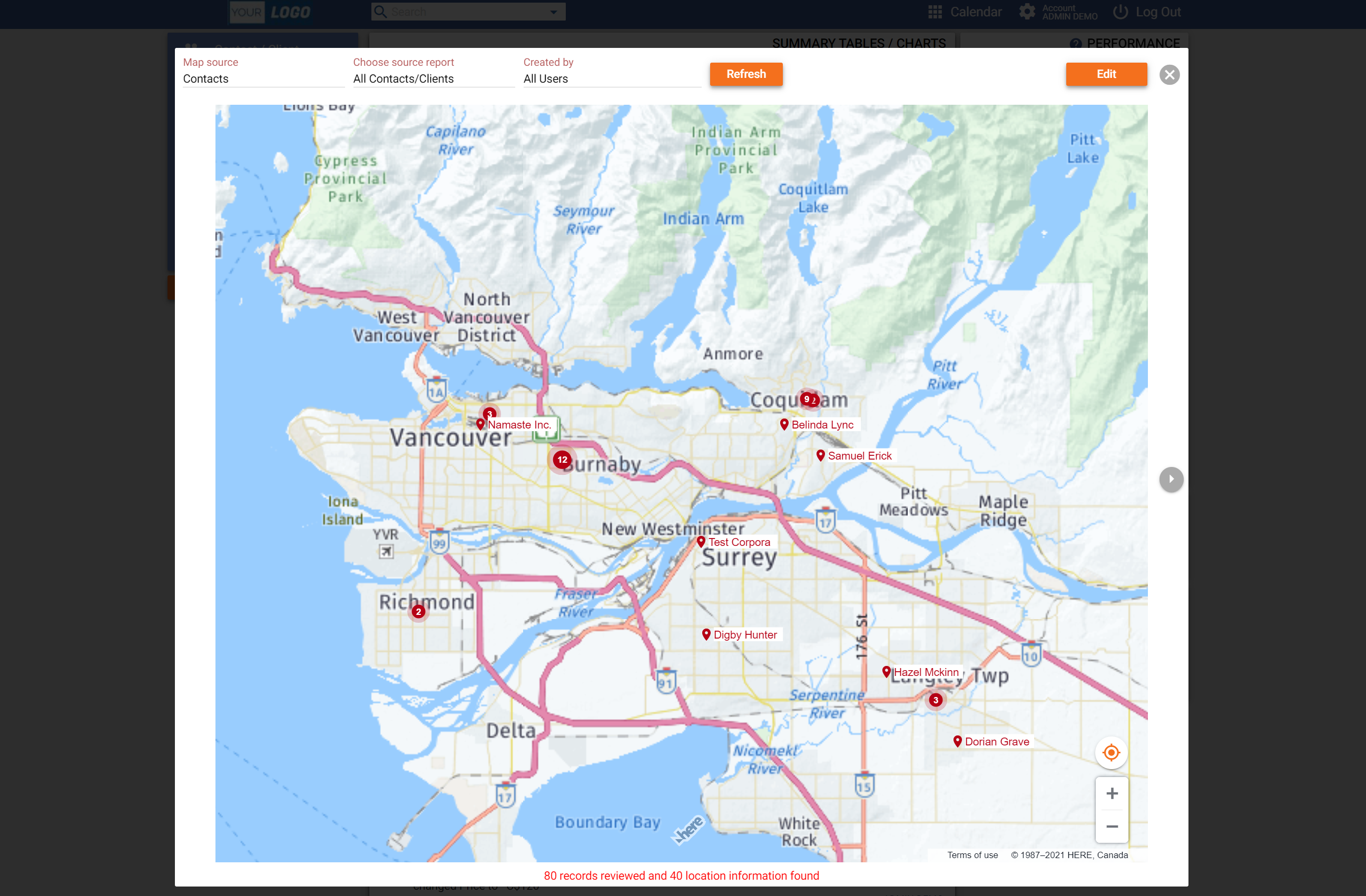 MyBasicCRM Software - Map view