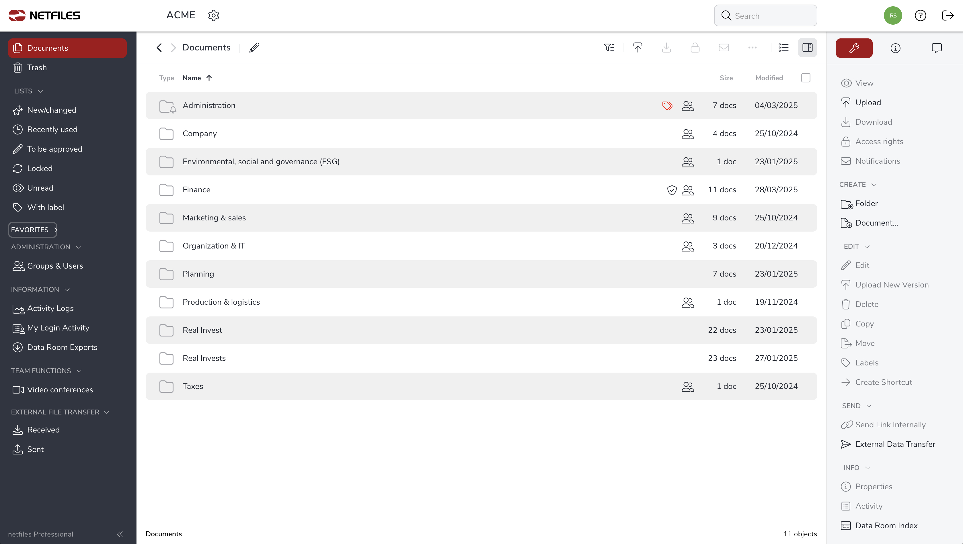 netfiles Data Room screenshot: netfiles Data Room